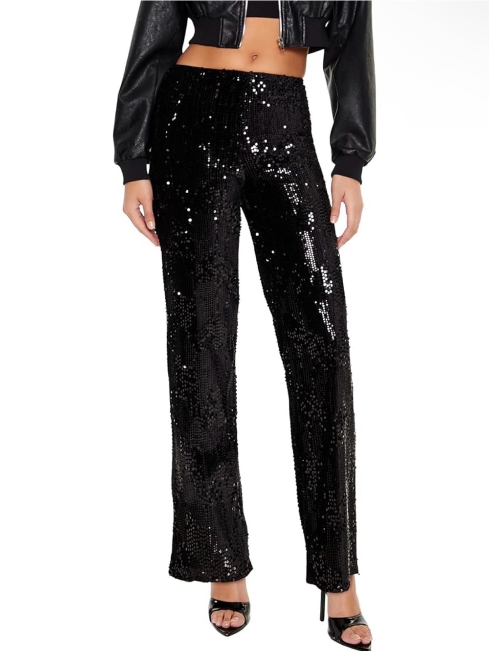 Sequin Wide-Leg Pants - Black, Forever 21